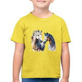Camiseta Algodão Infantil Casal De Cavalos