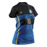 Camiseta Baby Look Filtro Uv Argentina Copa Retrô Tri Campeã