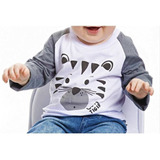 Camiseta Bebê Em Algodão - Manga Longa Bebê Tigre 