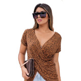 Camiseta Blusa Transpassada Cruzada Manga Curta Moda Promoçã