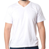 Camiseta Branca De Algodão Gola V