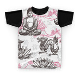 Camiseta Camisa Buda Dragão Chinês Oriental Flores Japão