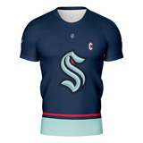 Camiseta Camisa Hockey Seattle Krakens Azul Casual Ref0807