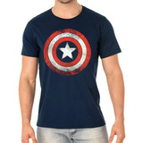 Camiseta Capitão América Azul Escuro Brasão