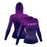Camiseta Capuz Feminina Pesca Mar Negro Camisa Proteção 50+