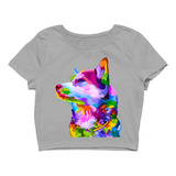 Camiseta Cropped Husky Siberiano Colorido Colors