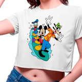 Camiseta Cropped Infantil Mickey Mouse Pateta Pato Donal