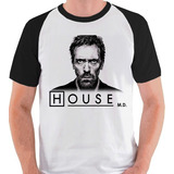 Camiseta Dr. House Md Doutor Série Logo Camisa Blusa Raglan