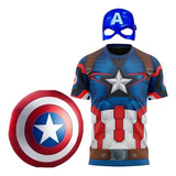 Camiseta Dry Fit Adulto C/ Máscara Capitão América E Escudo