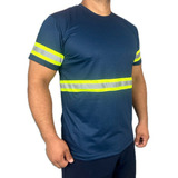 Camiseta Faixa Refletiva Uniforme Construção Rodovia Azul