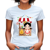 Camiseta Feminina Coração Arraiá Flor Chapéu Fogueira Grande