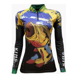 Camiseta Feminina De Pesca King Brasil Proteção Uv - Kff656