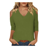 Camiseta Feminina J Able Color, Manga 3/4, Blusa Com Decote