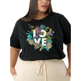 Camiseta Feminina Plus Size T-shirt Love