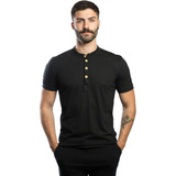 Camiseta Gola Padre Slim Camisa Henley Feita De Malha Pet