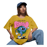 Camiseta Impressão Customizada Longline Desenho Mundo Fit