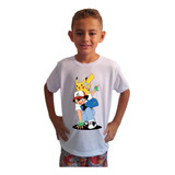 Camiseta Infantil Ash E Pikachu Pokemon Desenho Game Geek