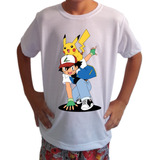 Camiseta Infantil Ash E Pikachu Pokemon