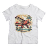 Camiseta Infantil Aviao Vermelho Classico Antigo