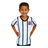 Camiseta Infantil Corinthians Branca Listras Oficial