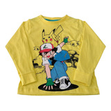 Camiseta Infantil Pokemon Pikachu Manga Longa