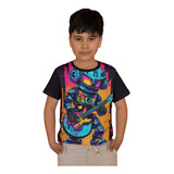 Camiseta Infantil Robo Guitar Music Neon Dance Moda Kids
