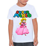 Camiseta Infantil Super Mário Princesa Peach