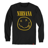 Camiseta Manga Comprida Nirvana Banda Camisa