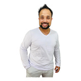 Camiseta Manga Longa Básica Masculina Gola V Ótima Qualidade