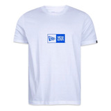 Camiseta New Era Manga Curta Algodão Logo Box Branco E Azul