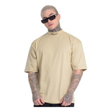 Camiseta Oversized Masculina Bege Caqui Gola