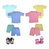 Camiseta Pijama E Body Bebe Manga Curta Sandalia Kit 5 Pecas
