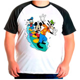 Camiseta Plus Raglan Mickey Mouse Pateta Pato Donald Su