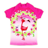 Camiseta Praia Com Proteção Solar Menina Flamingo Siri Kids