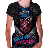 Camiseta Raglan Baby Look Graffiti Skull