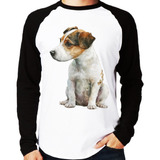 Camiseta Raglan Cachorro Jack Russell Terrier Longa