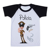 Camiseta Raglan Infantil Unissex Profissão Policia