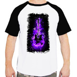 Camiseta Raglan Música Violão Estilizado Neon