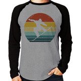 Camiseta Raglan Snowboard Retro Snowboarding Manga Longa