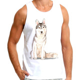 Camiseta Regata Cachorro Husky Siberiano Sentado