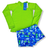 Camiseta Térmica Uv 50 + Sunga Boxer Infantil Praia Piscina