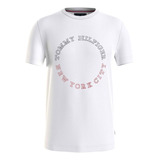 Camiseta Tommy Hilfiger Infantil Branca Circular Nyc