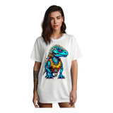 Camisetao Feminino Branca L1 Robo Dinossauro