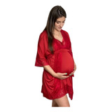 Camisola Amamentação + Robe Gestante Maternidade Pós-parto