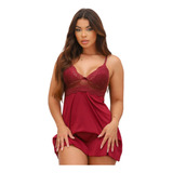 Camisola Feminina Sexy Lingerie Com Calcinha Sem Bojo Oferta