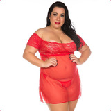 Camisola Sensual Plus Size Renda Transparente