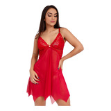 Camisola Sexy Tule Renda Sem Bojo Com Calcinha Fio Dental