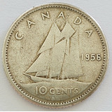 Canadá Moeda 10 Cents 1956 Prata