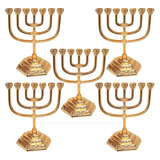 Candelabro Menorá De Mesa Banhado A Ouro18 - Kit Com 5 Peças