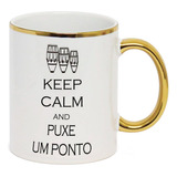 Caneca Branca C/ Borda Ouro Frase Puxe Um Ponto Atabaque Umb